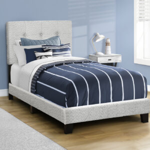 Bed, Twin Size, Upholstered, Frame Only, Bedroom, Juvenile, Youth, Light Grey Boucle, Transitional