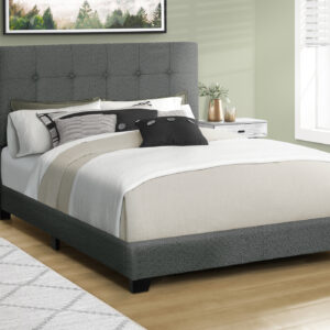 Bed, Bedroom, Frame Only, Queen Size, Upholstered, Dark Grey Boucle, Transitional