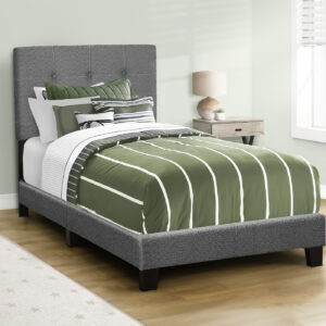 Bed, Twin Size, Upholstered, Bedroom, Frame Only, Youth, Teen, Juvenile, Dark Grey Boucle, Transitional