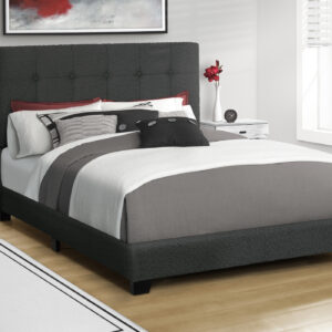 Bed, Bedroom, Frame Only, Queen Size, Upholstered, Black Boucle, Transitional