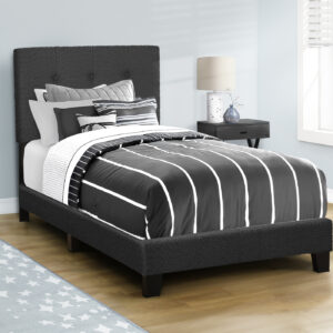 Bed, Twin Size, Upholstered, Bedroom, Frame Only, Youth, Teen, Juvenile, Black Boucle, Transitional