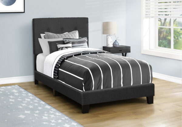 Bed, Twin Size, Upholstered, Bedroom, Frame Only, Youth, Teen, Juvenile, Black Boucle, Transitional