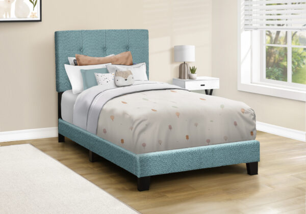 Bed, Twin Size, Upholstered, Bedroom, Frame Only, Youth, Teen, Juvenile, Light Blue Boucle, Transitional