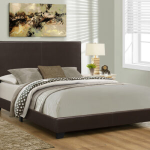 Bed, Queen Size, Bedroom, Upholstered, Brown Leather Look, Transitional