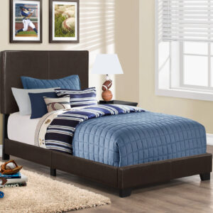 Bed, Twin Size, Bedroom, Upholstered, Brown Leather Look, Transitional