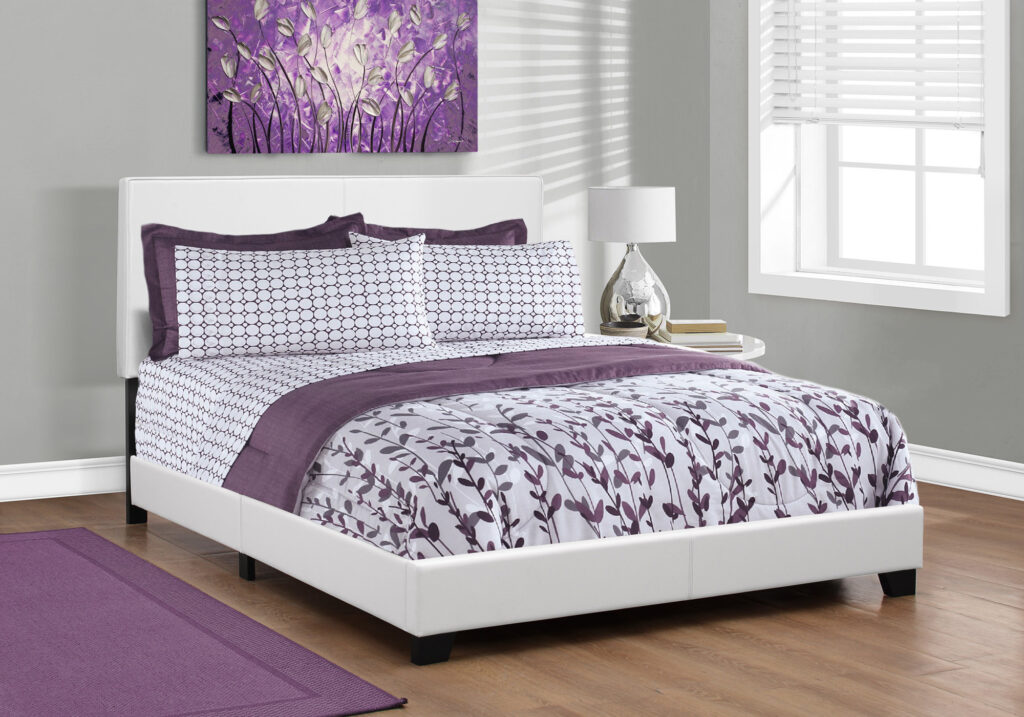 Bed, Queen Size, Bedroom, Upholstered, White Leather Look, Transitional