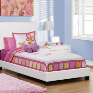 Bed, Twin Size, Bedroom, Upholstered, White Leather Look, Transitional