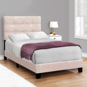 Bed, Twin Size, Upholstered, Bedroom, Frame Only, Youth, Teen, Juvenile, Pink Velvet, Transitional