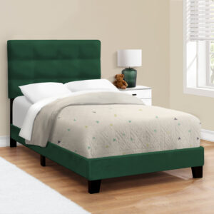 Bed, Twin Size, Upholstered, Bedroom, Frame Only, Youth, Teen, Juvenile, Green Velvet, Transitional