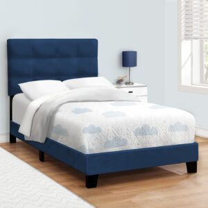 Bed, Twin Size, Upholstered, Bedroom, Frame Only, Youth, Teen, Juvenile, Blue Velvet, Transitional