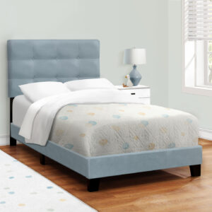 Bed, Twin Size, Upholstered, Bedroom, Frame Only, Youth, Teen, Juvenile, Light Blue Velvet, Transitional