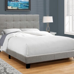 Bed, Full Size, Bedroom, Upholstered, Frame Only, Grey Linen Look, Transitional