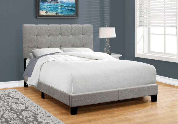 Bed, Full Size, Bedroom, Upholstered, Frame Only, Grey Linen Look, Transitional