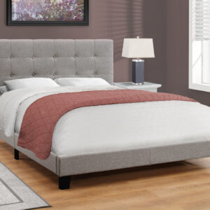Bed, Queen Size, Bedroom, Upholstered, Grey Linen Look, Transitional