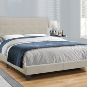 Bed, Queen Size, Bedroom, Upholstered, Beige Linen Look, Black Wood Legs, Transitional
