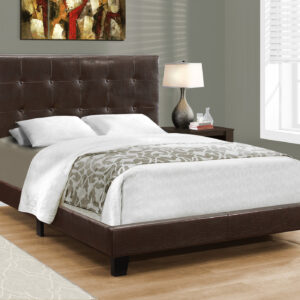 Bed, Full Size, Bedroom, Upholstered, Frame Only, Brown Leather Look, Transitional