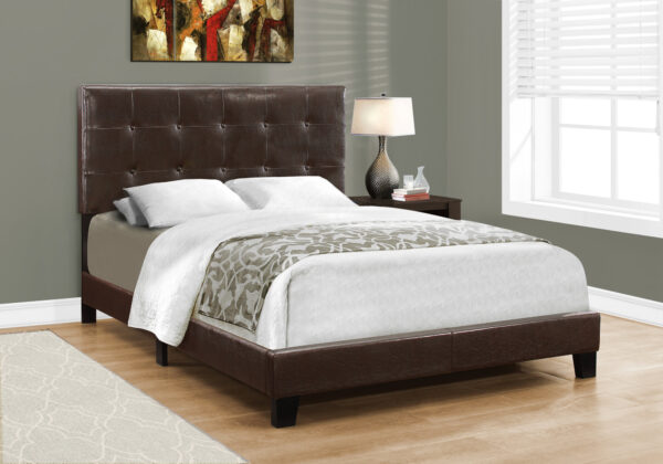 Bed, Full Size, Bedroom, Upholstered, Frame Only, Brown Leather Look, Transitional