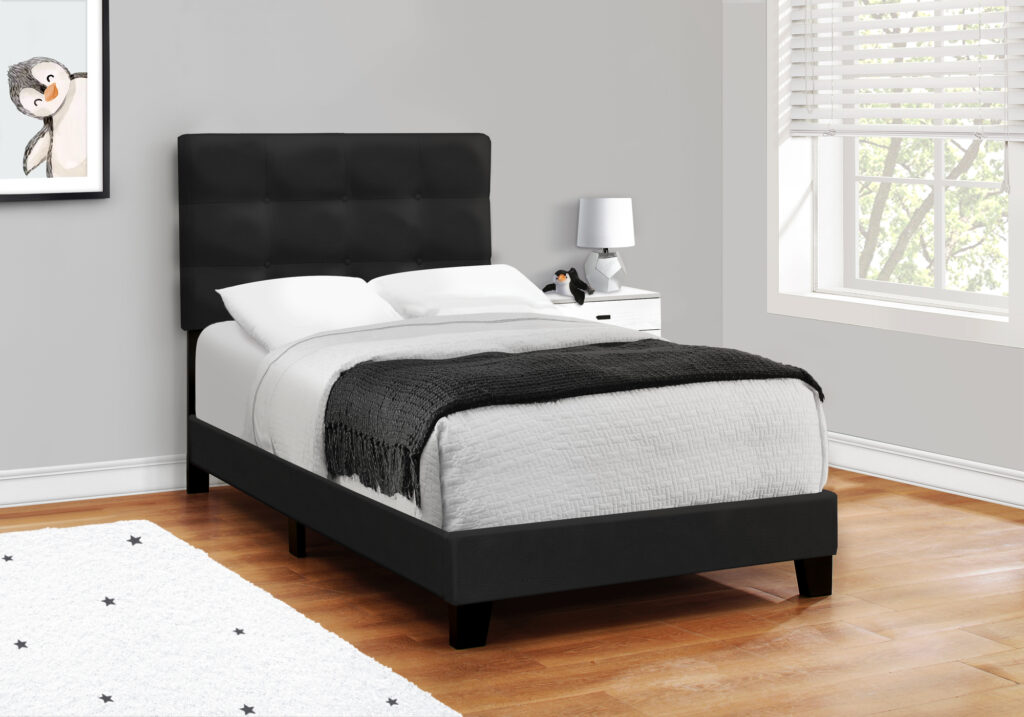 Bed, Twin Size, Upholstered, Bedroom, Frame Only, Youth, Teen, Juvenile, Black Velvet, Transitional