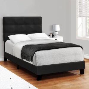 Bed, Twin Size, Upholstered, Bedroom, Frame Only, Youth, Teen, Juvenile, Black Velvet, Transitional
