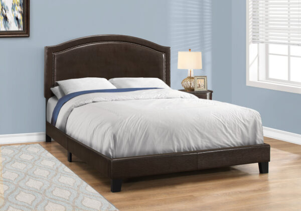 Bed, Queen Size, Bedroom, Upholstered, Brown Leather Look, Transitional