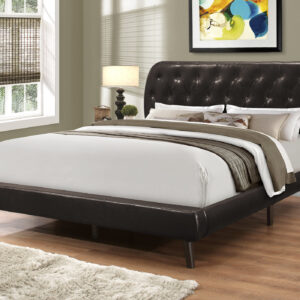 Bed, Queen Size, Bedroom, Upholstered, Brown Leather Look, Wood Legs, Transitional