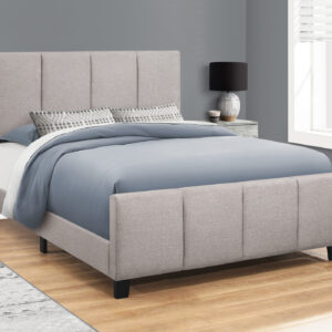 Bed, Queen Size, Bedroom, Upholstered, Grey Linen Look, Transitional
