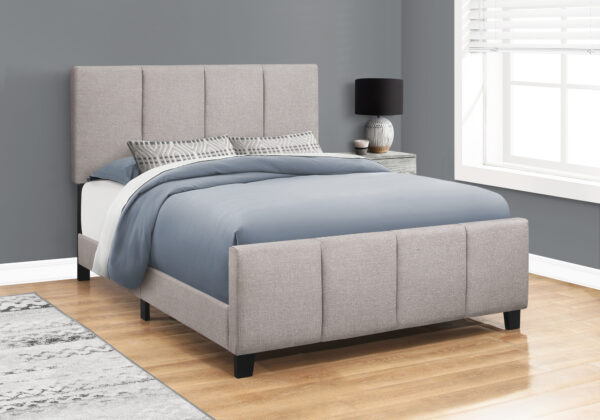 Bed, Queen Size, Bedroom, Upholstered, Grey Linen Look, Transitional