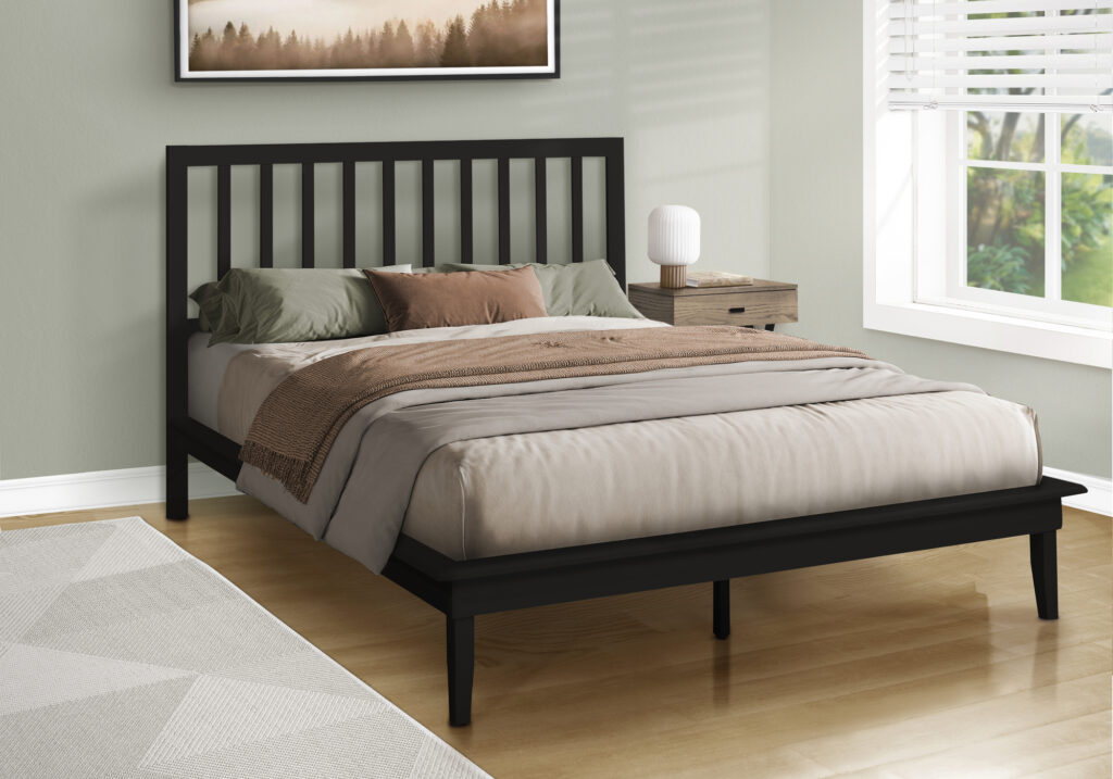 Bed, Platform Bed, Queen Size, Frame Only, Bedroom, Black Wood Frame, Black Wood Legs, Contemporary