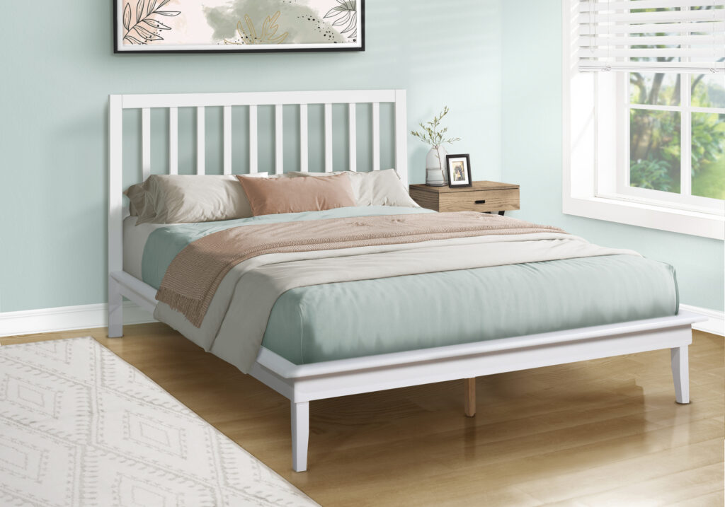 Bed, Platform Bed, Queen Size, Frame Only, Bedroom, White Wood Frame, White Wood Legs, Contemporary, Modern