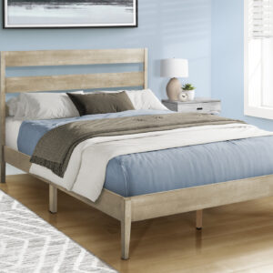 Bed, Queen Size, Frame Only, Platform Bed, Bedroom, Grey Wood Frame, Grey Solid Wood Legs, Contemporary