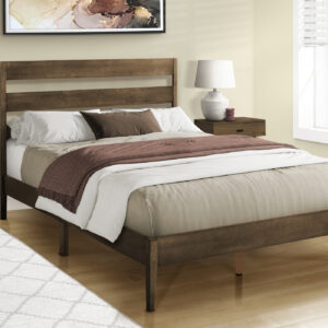 Bed, Queen Size, Frame Only, Platform Bed, Bedroom, Walnut Solid Wood Legs, Walnut Wood Frame, Contemporary, Modern