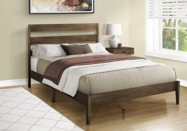 Bed, Queen Size, Frame Only, Platform Bed, Bedroom, Walnut Solid Wood Legs, Walnut Wood Frame, Contemporary, Modern