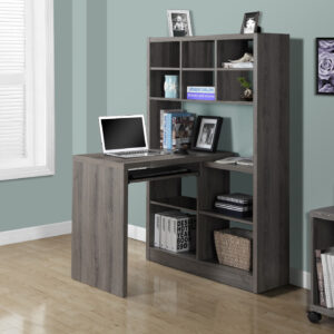 Computer Desk, Home Office, Bookcase, Corner, Storage Shelves, Left, Right Set-up, L Shape, Work, Laptop, Brown Laminate, Contemporary, Modern