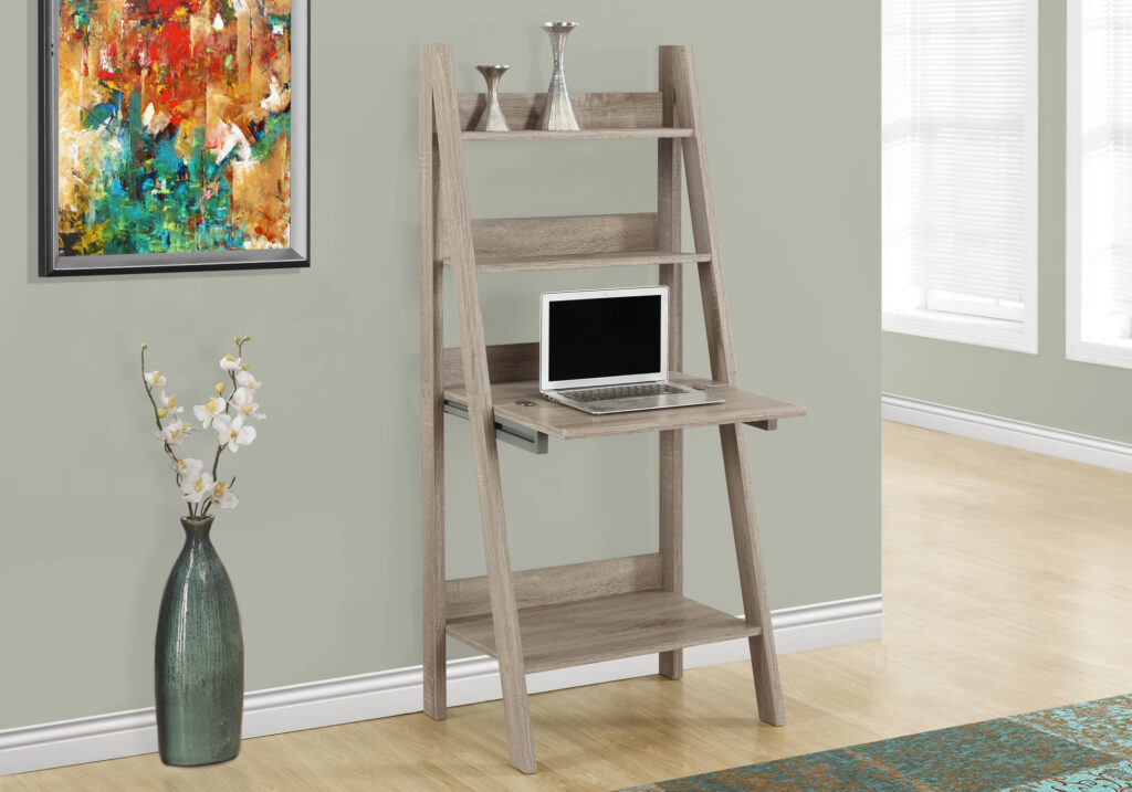 Computer Desk, Home Office, Laptop, Leaning, 61″H, Work, Storage Shelves, Brown Laminate, Contemporary, Modern