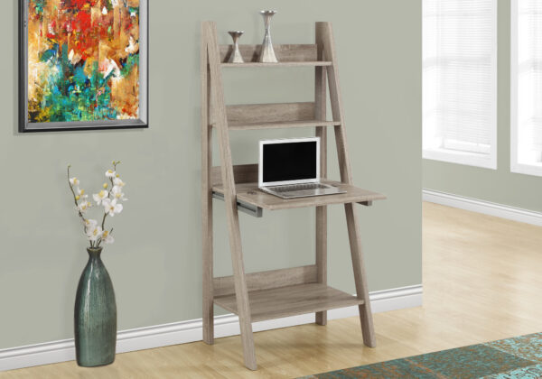 Computer Desk, Home Office, Laptop, Leaning, 61″H, Work, Storage Shelves, Brown Laminate, Contemporary, Modern
