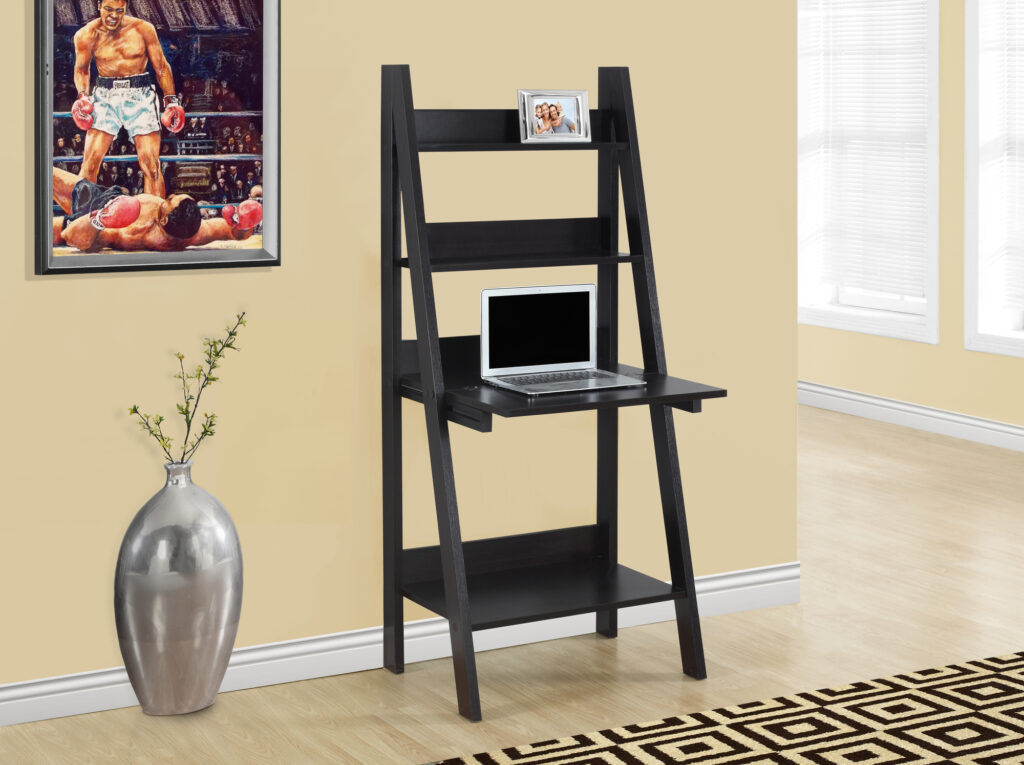 Computer Desk, Home Office, Laptop, Leaning, 61″H, Work, Storage Shelves, Brown Laminate, Contemporary, Modern