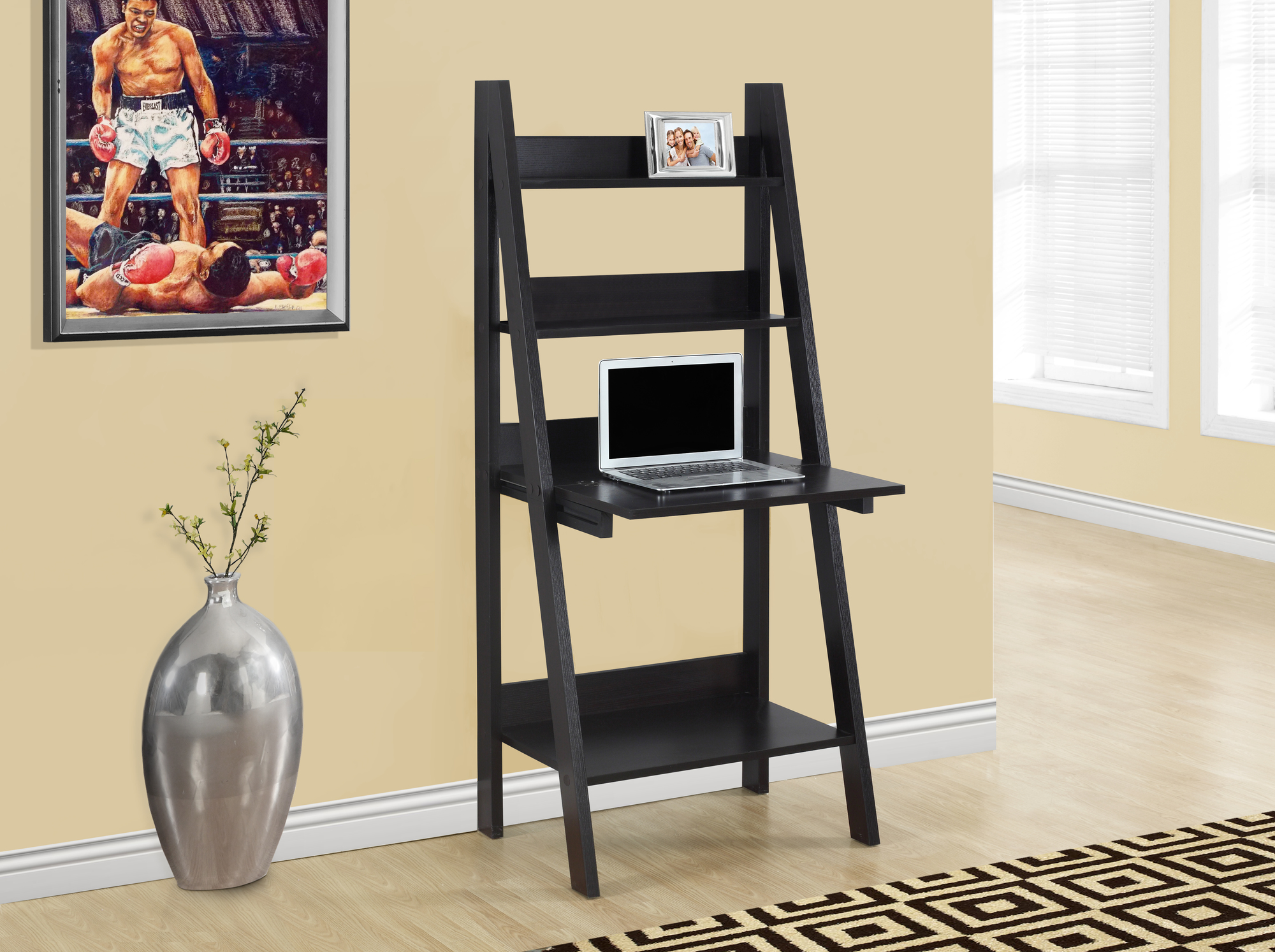 Computer Desk, Home Office, Laptop, Leaning, 61″H, Work, Storage Shelves, Brown Laminate, Contemporary, Modern