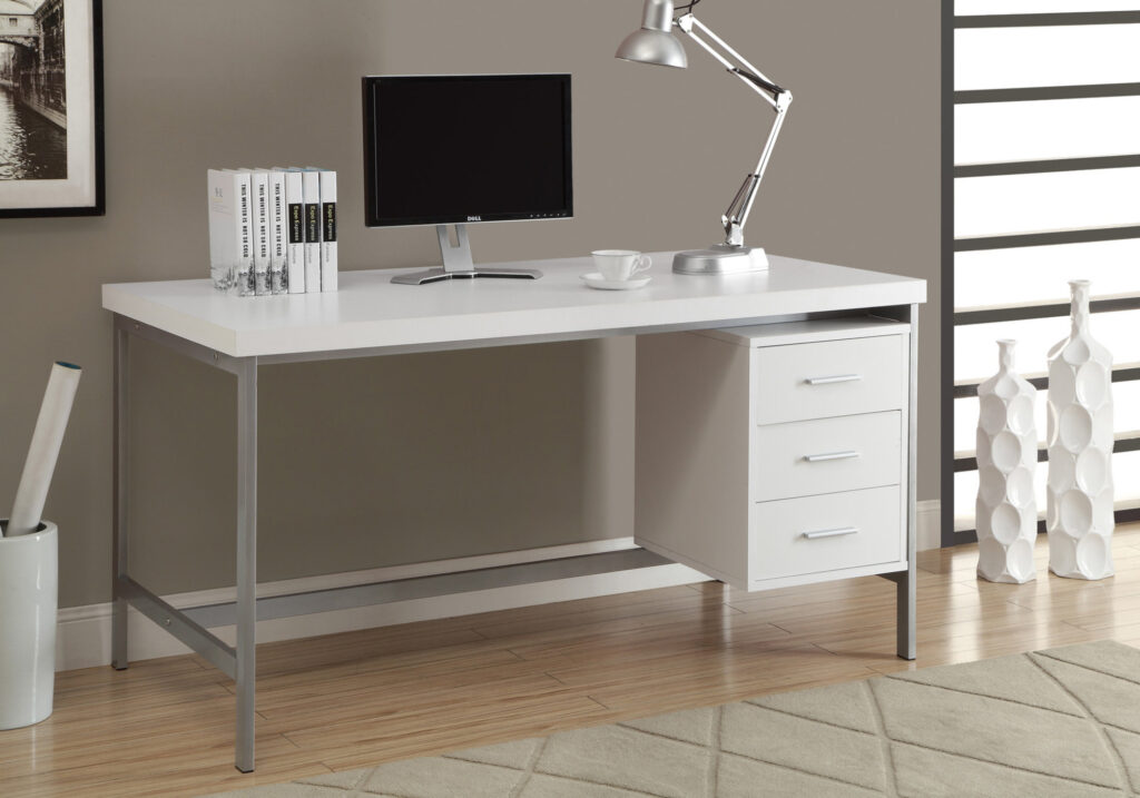 White silver metal computer desk