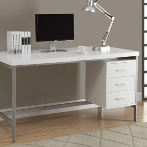 White silver metal computer desk