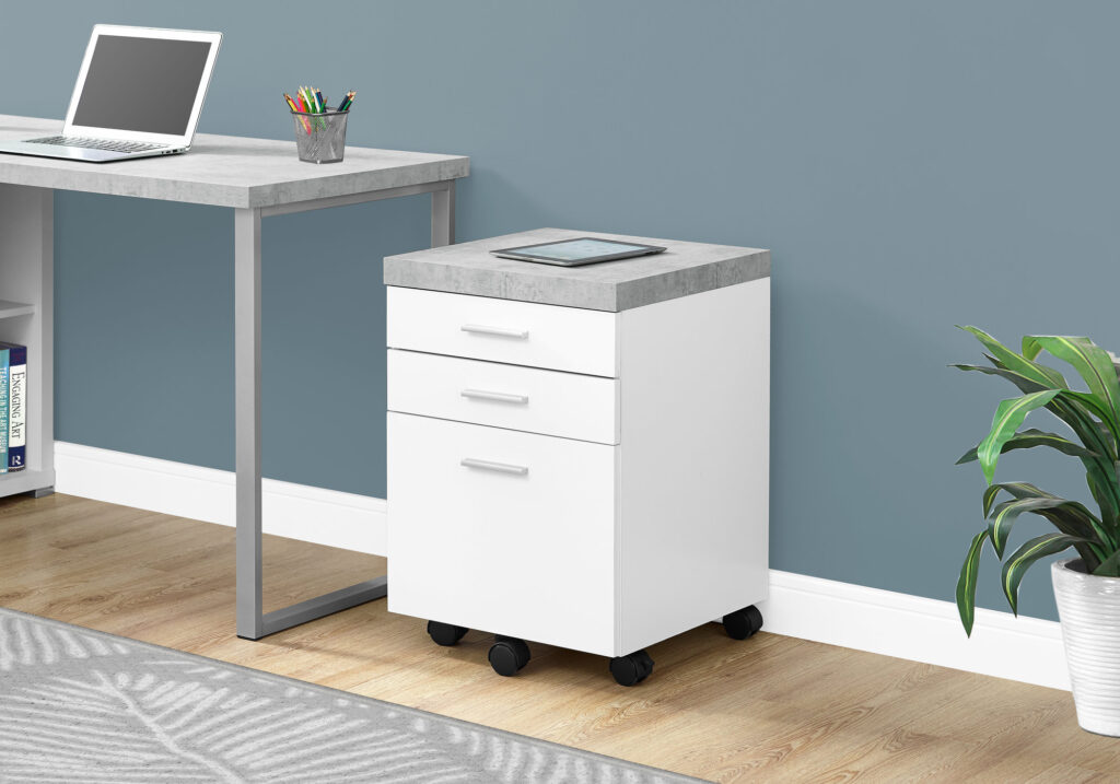 File Cabinet, Rolling Mobile, Storage Drawers, Printer Stand, Office, Work, White And Grey Cement Laminate, Contemporary, Modern