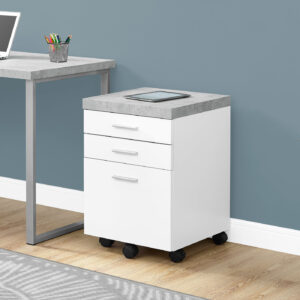 File Cabinet, Rolling Mobile, Storage Drawers, Printer Stand, Office, Work, White And Grey Cement Laminate, Contemporary, Modern