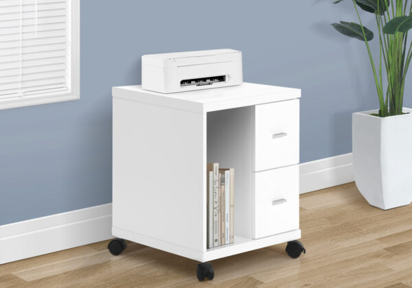 Office, File Cabinet, Printer Cart, Rolling File Cabinet, Mobile, Storage, Work, White Laminate, Contemporary, Modern