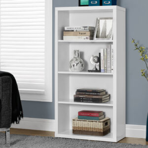 Bookshelf, Bookcase, Etagere, 5 Tier, 48"H, Office, Bedroom, White Laminate, Contemporary, Modern