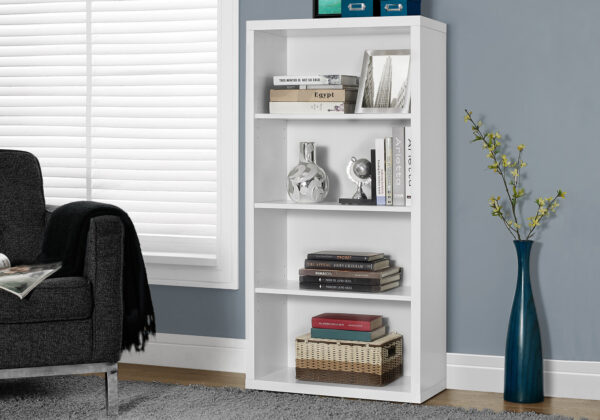 Bookshelf, Bookcase, Etagere, 5 Tier, 48″H, Office, Bedroom, White Laminate, Contemporary, Modern