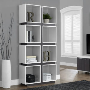 Bookshelf, Bookcase, Etagere, 5 Tier, 71"H, Office, Bedroom, Grey And White Laminate, Contemporary, Modern