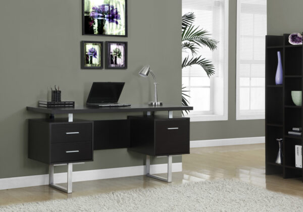 Computer Desk, Home Office, Laptop, Left, Right Set-up, Storage Drawers, 60″L, Work, Brown Laminate, Grey Metal, Contemporary, Modern