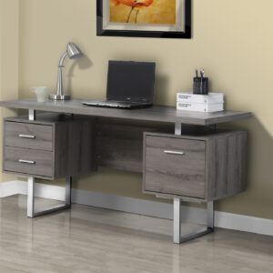 Computer Desk, Home Office, Laptop, Left, Right Set-up, Storage Drawers, 60"L, Work, Brown Laminate, Grey Metal, Contemporary, Modern