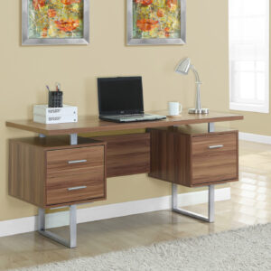 Computer Desk, Home Office, Laptop, Left, Right Set-up, Storage Drawers, 60"L, Work, Walnut Laminate, Grey Metal, Contemporary, Modern