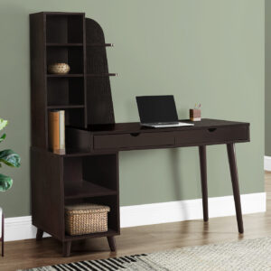 Computer Desk, Home Office, Laptop, Storage Drawers, 55"L, Work, Brown Laminate, Solid Wood Legs, Transitional