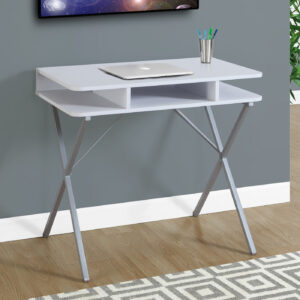 Computer Desk, Home Office, Laptop, Storage Shelves, 31"L, Work, White Laminate, Grey Metal, Contemporary, Modern
